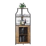 Garvee Credenza Angolare Stile Industriale – Ampia Capacità, Portabottiglie Removibile, Portabicchieri, Anta a Rete, Buffet per Sala da Pranzo o Soggiorno