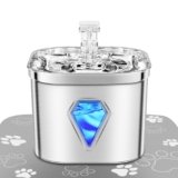 EUARY Fontana per Gatti in Acciaio Inox con Luce LED, 2,5 L, Ultra Silenziosa, Alimentato via USB,Fontana d’Acqua e Carbone Attivo, Filtrazione a 5 Livelli (Solo la fontanella, sliver)