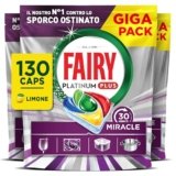 Fairy 30 Minuti Miracle Detersivo Pastiglie Lavastoviglie, 130 Capsule, Limone, Il Nostro N.1 Contro Lo Sporco Ostinato, Potente Anche Nei Cicli Brevi, Mega Pack