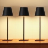 UME 3 Pack Cordless Table Lamp, Battery Operated Lamp – Portable Waterproof Rechargeable Table Lamp w/ 3 Color Temps & Stepless Dimming for Dinner, Desk, Cafe, Outdoor (Black)