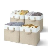 GRANNY SAYS Storage Cubes, 11×11 Cube Storage Bins with Metal Frame, Collapsible Cube Storage Organizer, Fabric Cubby Bins for Shelves, Closet, Khaki, 4 Pack