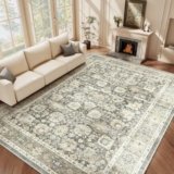 HOMFINE Grigio Tappeto Salotto Vintage 160 x 230 cm Tappeto Soggiorno Lavabile in Lavatrice Pelo Corto Grandi Tappeti Antiscivolo Classico Carpet Rug per Camera da Letto, Sala