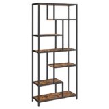 VASAGLE Libreria Scaffale, Libreria Verticale a 6 Ripiani, Porta Piante, 30 x 80 x 180 cm, Pannello di Truciolato, Studio Soggiorno Camera da Letto Cucina, Marrone Vintage e Nero LLS119B01