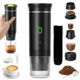 VHV Macchina Caffe Portatile 3 In 1 Macchina Caffe, 3 Minuti Di Auto-Riscaldamento, Caffettiera Elettrica Compatibile con Piccole Capsule, Grandi Capsule, Caffe Macinato, Per Ufficio, Auto (Nero)