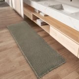 Upgraded Waffle Runner Rug, Super Absorbent Non Slip Bath Mats for Bathroom Floor, Machine Washable Bathroom Runner Rug with Tassels, Ideal for Hallway Bedroom Laundry Room, Dark Green, 17″ x 72″