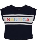 Nautica Girls’ Short Sleeve Graphic Logo T-Shirt, Everyday Casual Wear, Soft & Comfortable Fit, Peacoat Billboard, 6