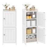 MOGELAFOO Small Bathroom Storage Cabinet, 30″ Tall Freestanding Corner Floor Cabinet with 2 Doors & 5 Shelves (2 Adjustable), Narrow Toilet Paper Holder Organizer for Small Spaces, White