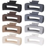 CHANDAT 4.1 Inch Large Hair Clips 8 Pcs Square Claw Clips for Thick Hair Big Hair Claw Clips Acrylic Banana Jaw Clips Hair Accessories for Women and Girls -Grey Brown
