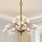 Luvkczc Modern Gold Chandelier,Vintage Brass Flower Glass Pendant Light Fixture,Mid Century Ceiling Light Fixture for Dining Room, Kitchen, Living Room, Bedroom Hallway Porch,3 Lights