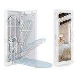Organizedlife Slim Wall Mounted Ironing Board Cabinet, base in metallo girevole a 180° e specchio, asse da stiro pieghevole per biancheria, nessun montaggio richiesto, salvaspazio