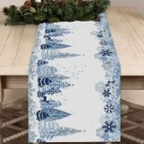 Christmas Table Runner 120 Inch Blue Snowflake Winter White Holiday Table Runners for Christmas Reindeer Elk Forest Dinner Runner Xmas Party Decorations