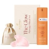 PLANTIFIQUE Set Regalo Rituale di Massaggio: Gua Sha Quarzo Rosa Massaggiatore Viso Rilassante + Siero Viso Antirughe e Antimacchie con Vitamina C, Peptidi e Niacinamide