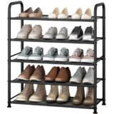 STO STO 5-Tier Shoe Rack with Sturdy Mesh Shelves, Heavy Duty Metal Shoe Organizer for Entryway, Closet, Garage, Front Door, Holds 15 Pairs, Free Standing Shoe Storage Shelf, Adjustable Feet, Black