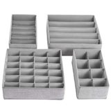 Songmics Divisore per Cassetti, Portabiancheria Pieghevole, Organizzatore per Guardaroba, per Slip Calzini Reggiseni Cravatte, Set di 4, Grigio Chiaro, RYUS04W