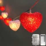 Valentine Lights String Battery Powered 6.8Ft 10 LED Heart String Lights with Remote Timer, Valentines Decor Heart Light for Indoor Outdoor Wedding Bedroom Mother’s Day Valentine Decor(Red & Pink)