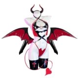 KORURACLUB Set Costume da Cosplay Succubus da Donna (6 pezzi) Costume da Cosplay Anime Lingerie da Donna in PU Costume da Succubus Lingerie Sexy, Colore: rosso, S