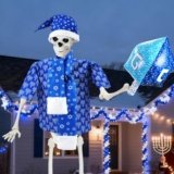 Maiteenly Hanukkah 12 ft Skeleton Costumes Accessories Giant Chanukah Hat Skeleton Clothing Inflatable Dreidel for Party Lawn