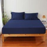 100% Viscose Derived from Bamboo Fitted Sheet Set 3 Piece – 2 Pillowcase 1 Fitted Sheet with 16″ Deep Pocket, Hotel Luxury Silky Bedding, Ultra Soft, Cooling for Hot Sleepers(Navy Blue King)