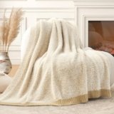 Amélie Home Knit Throw Blanket for Couch, Super Soft Fuzzy Blanket for Sofa, Luxury Cozy Fluffy Throw for Room Decor, 50″ x 60″, Heather Beige