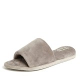 Dearfoams Women’s Beatrice Velour Slide Slipper, Pewter, Medium