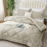 WAVVE Piumino Letto Matrimoniale Quattro 4 Stagioni 260×240 cm – Piumone 240×260 Invernale Autunnale – Trapunta 260 x 240 in Microfibra Sintetica, Beige