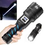BEYSTE Torcia Led Potente Professionale, Torcia Led Ricaricabile 1000000 Lumen, Torce LED Alta Potenza Pila Ricaricabile, TORCIA Tattica Militare Professionale, 2 Interruttori XHQ100.2 Grande Torce