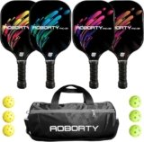 AOBORTY Pickleball Paddles 4 Pack – USAPA Light Graphite Premium Rackets Fiber Face & Polymer Honeycomb Core Pickleball Set with 6 Outdoor Indoor Balls Including Portable Carry Bag