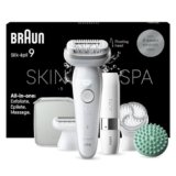 Braun Silk-épil 9 SkinSpa Depilatore Donna, Epilatore Elettrico Donna Con Testina Flessibile, Wet & Dry, Pelle Liscia a Lungo, Kit Tutto-In-Uno, Con Mini Depilatore Viso, 9-381, Bianco/Argento