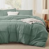 Bedsure Grid Boho Duvet Cover Queen Size – Shabby Chic Tufted Boho Bedding Set, 3 Pieces Shabby Chic Home Bedding for All Seasons, Includes 1 Queen Duvet Cover & 2 Pillowcases (Green, 90″ x 90″)