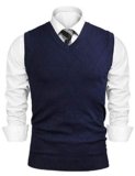 iClosam Gilet da Uomo Maglione da Uomo Inverno Gilet V-Collo Cotone Casual Pullover Smanicato Maglia Sweater B-Blu Scuro,S