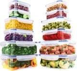 KICHLY 24 pezzi, 12 contenitori in plastica a tenuta stagna per alimenti con 12 coperchi per cucina, dispensa, credenza – sicuro nel Microonde e congelatore a prova di perdite-senza BPA-Blu