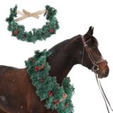 Dingion Christmas Wreath Horse Christmas Horses Neck Garland 16.9 Inches Artificial Outdoor Garland Horse Costume Rustic Farmhouse Decor for Xmas Holiday Party Parades Supplies(Green Wreath Style)
