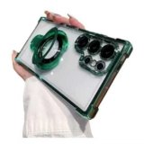 Likuofiw Magnetic case for Samgsung Galaxy S25 FE 5G with Full Camera Lens Protection,Military Shockproof Slim Electroplate Bumper Clear Cover Built-in Invisible kicktsand-Green