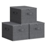 SONGMICS Scatole Portaoggetti con Coperchio, Contenitori Pieghevoli con Maniglie, Organizzatori per Vestiti, Set di 3, 40 x 30 x 25 cm, Tessuto non Tessuto, Grigio Ardesia RYZB03G