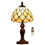 FUMAT Tiffany Table Lamp for Bedroom Bedside Nightstand Living Room Table Lamps,3-Way Color Temperatures LED Stained Glass Side Small Table Lamps,8X8X14.5 Home Office Reading Desk Lights