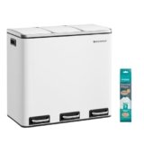SONGMICS Cestino da Cucina, Pattumiera per Raccolta Differenziata 3 x 18L, 3 Scomparti per Riciclaggio, Coperchi a Chiusura Morbida, Pedali, Acciaio, Bianco Nuvola LTB54WT