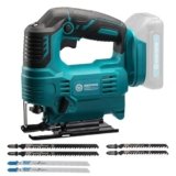 WOODSTARTER Cordless Jig Saw with Brushless Motor, 3 Adjustable Speed Settings, 45°-90° Cutting Angle, Compatible with T-Shaped Blades, Includes Dust Blowing Feature (Tool Only)