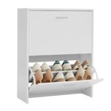 CASABEL Scarpiera Salvaspazio 2 Ante a Ribalta – Mobile Ingresso Bianco, Capacità 12 Paia, Legno Ingegnerizzato, Dimensioni L60×P24×H80 cm, Ideale per Corridoi e Spazi Stretti