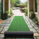 Ottomanson Artificial Grass Turf 2’7″ x 29 Indoor Outdoor Faux Grass Rug with Drainage Holes, Customizable with Extra Long Size Options, Perfect for Patio Lawn Balcony Weddings Photoshoot Backdrop