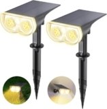 Linkind StarRay Luci Solari Esterno Giardino Bianca Calda, 22 LED Faretti Solari Decorative, 3000K 800LM Lampade Solari da Giardino Impermeabile IP65 per Cortile Prato Piscina, 2 Pezzi