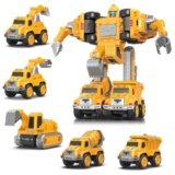 Toys for 3 4 5 6 Year Old Boys– 5-in-1 Detachable Construction Vehicles Set–Transform Robot Kids Toys Cars– Easy DIY Toys for Ages 5+ – Gifts for Boys Girls Birthday Christmas Easter
