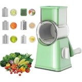 Tekinor Rotary Cheese Grater, 6-in-1 with 6 Shredder Mandoline Food Chopper with Dicing Blade with Stainless Steel Slicer Blades,Easy to Use & Clean Green