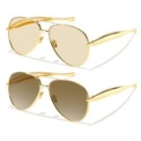 DreamCalf 2 Pack Gold Aviator Sunglasses for Women Polarized Trendy Designer Sun Glasses Metal Temples 2025 Fashion Shades