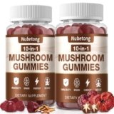 Mushroom Gummies – 10x Mushroom Supplement for Adults with Lion’s Mane, Reishi, Chaga and Turkey Tail – Brain Booster, Immune Support, Stress Relief and Focus Support (2 Pack)