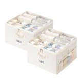 GRANNY SAYS Shoe Organizer for Closet, Fits up to 8 Pairs, 2 Pack Shoe Cubby Storage Containers with Side Mesh Pocket and Clear Cover, Beige