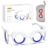 NEOISM Anti Motion Sickness Glasses, Car Sickness Glasses Relief Nausea & Dizziness, Portable Lensless Design for Car Sickness, Air Sickness, Sea Sickness, Road Trip Essentials, Red Pattern Bag