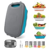 Gintan Camping Cutting Board, 9-in-1 Collapsible Chopping Board with Colander, Kitchen Vegetable Washing Basket for Camping, Camping Gifts Camping Accessories for RV Campers (Blue+Grey)