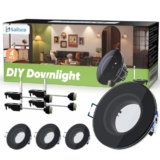 sailsco Set di 4 Cornice Faretti da Incasso GU10 per Cartongesso Acqueofuga IP44 in Alluminio Portafaretto da Incasso Rotondo Foro 68mm,Portalampada GU10 Incluso,Nero