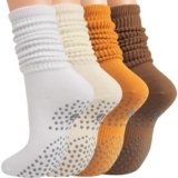 Juedverty Fall Grip Pilates Slouch Socks for Women, Non Slip Scrunch Yoga Barre, Grippy Knee High Boot Socks for Hospital