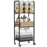 niffgaff 3-Tier Movable Towel Rack, Free-Standing Towel Holder with M-Shaped Detachable Dividers, for Bathroom, Pool